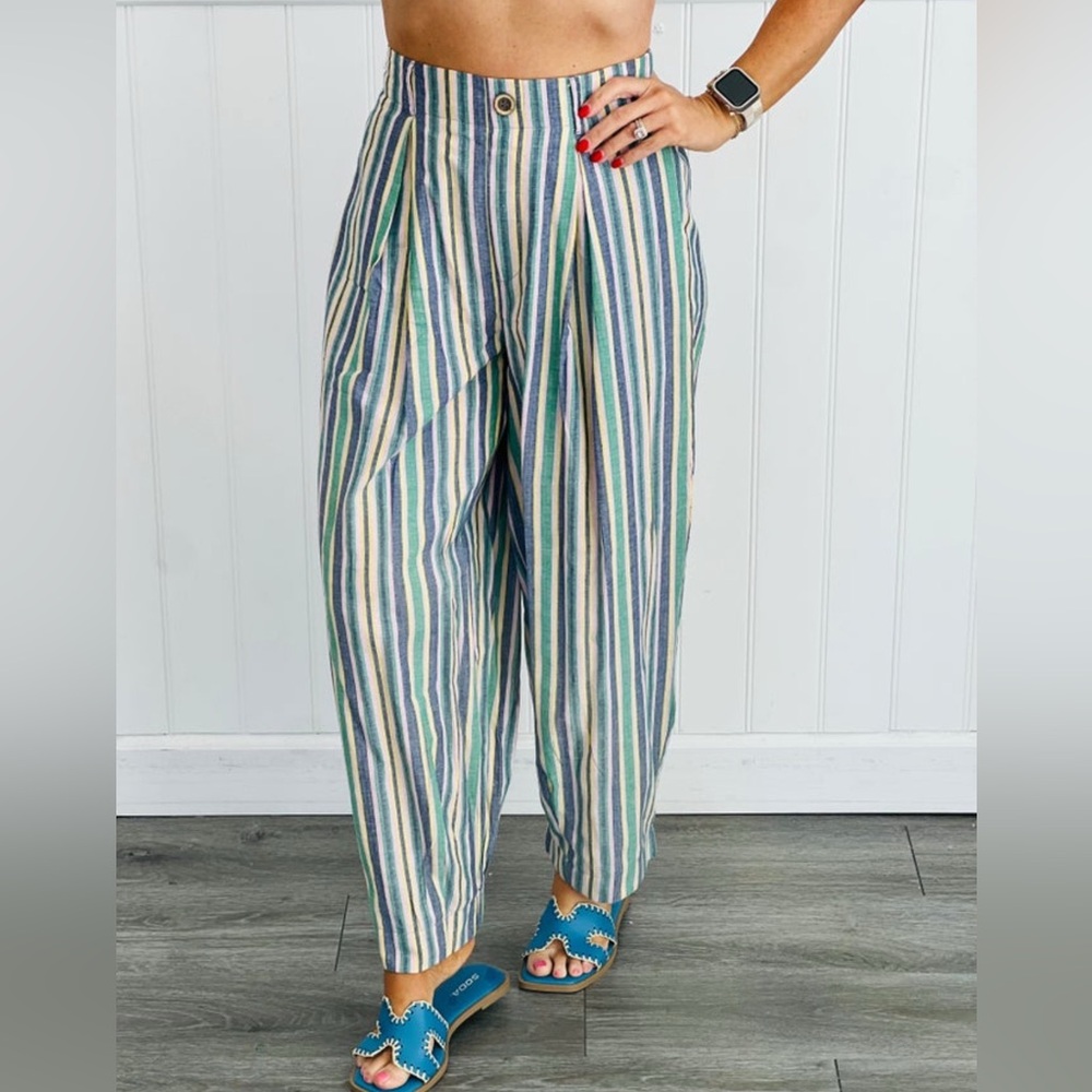 Striped Blue and Green Wide Leg Pants